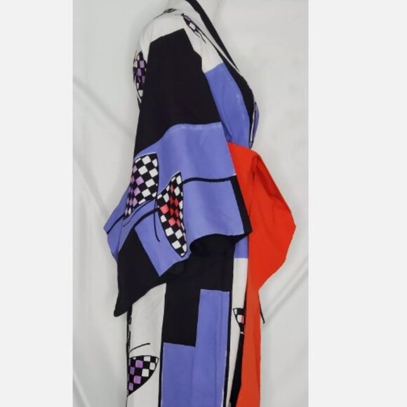 Vtg Handmade Kimono Abstract Flag Japanese Yukata Urushi Haori Jacket Cotton - Picture 7 of 10